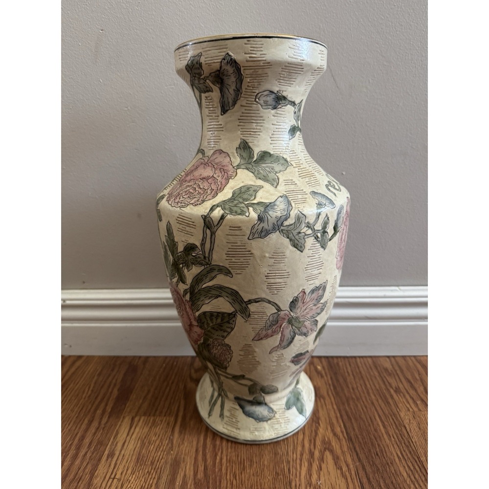 Vintage SPI Accents‎ Collection Hand Painted Pink Peony Multi-Flower 15" Vase